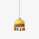 Vintage Brass Drop Light with French Tassels and Clear Blown Glass Globe