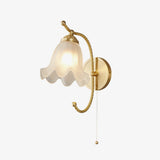 Vintage Brass Floral Glass Wall Sconce Set with Curved Gooseneck for Bedroom