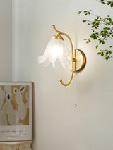 Vintage Brass Floral Glass Wall Sconce Set with Curved Gooseneck for Bedroom