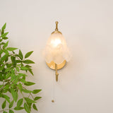 Vintage Brass Floral Glass Wall Sconce Set with Curved Gooseneck for Bedroom