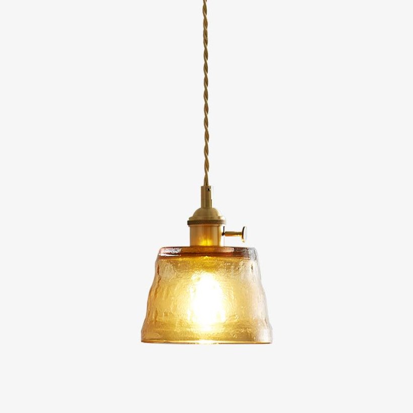 Vintage Brass Glass Cup Pendant Light with Amber Green and Clear Shades