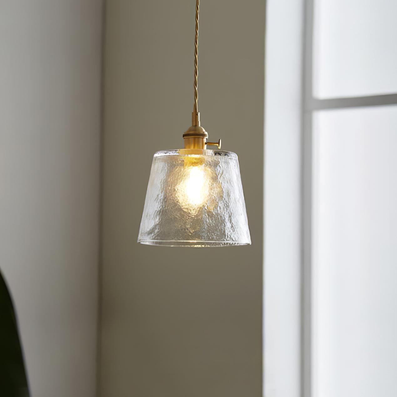 Vintage Brass Glass Cup Pendant Light with Amber Green and Clear Shades