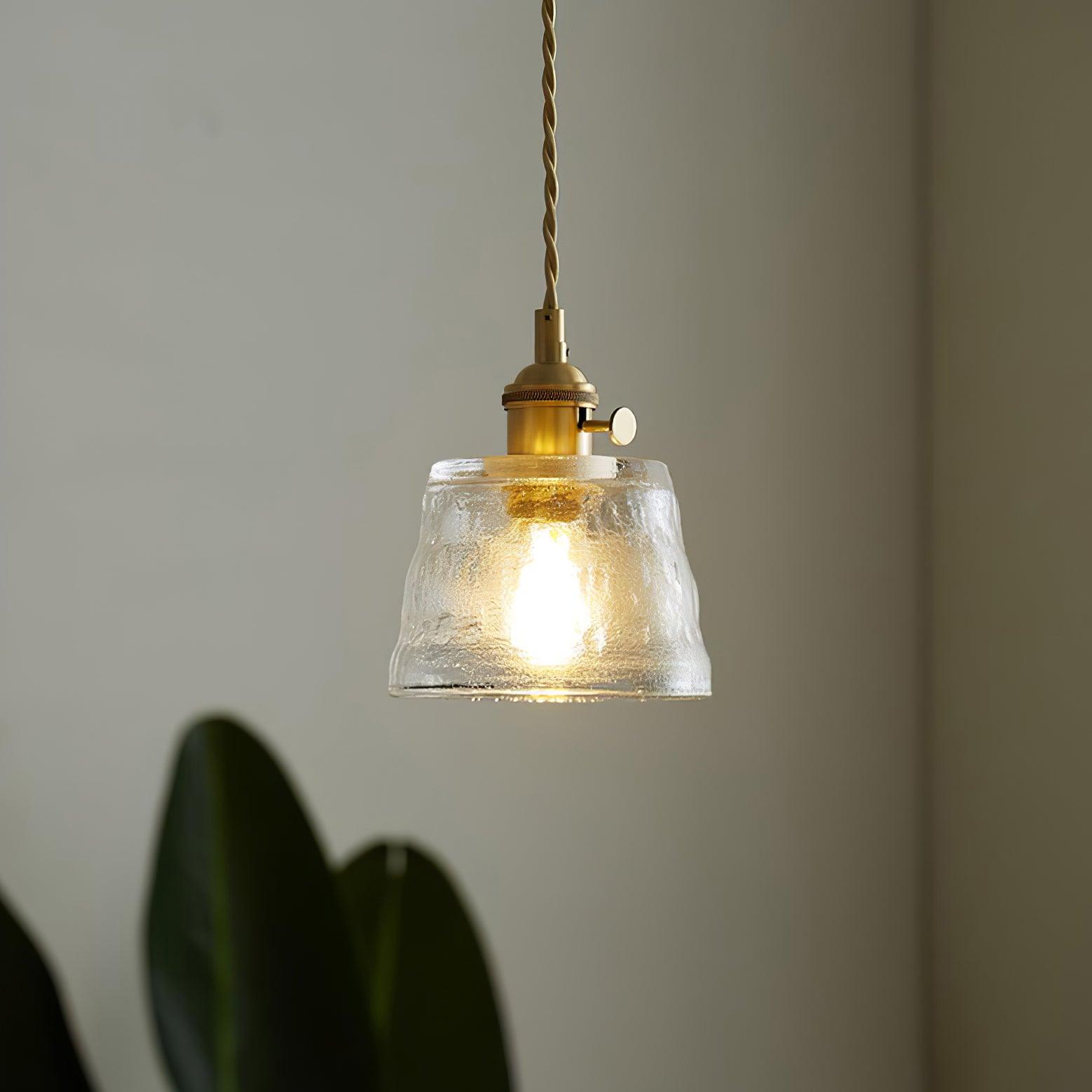 Vintage Brass Glass Cup Pendant Light with Amber Green and Clear Shades