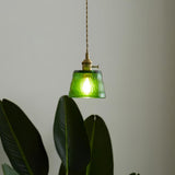 Vintage Brass Glass Cup Pendant Light with Amber Green and Clear Shades