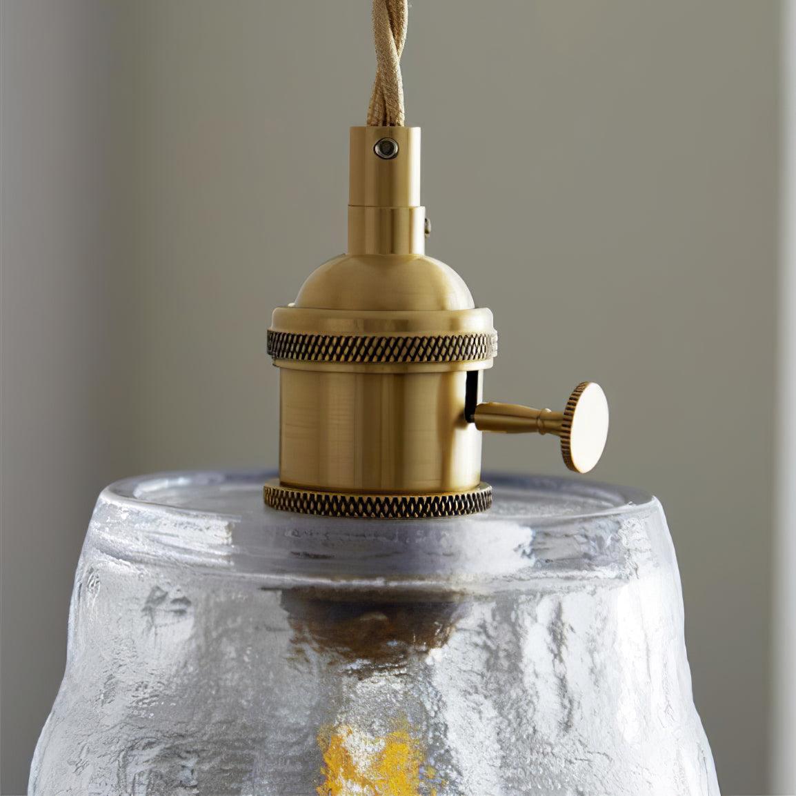 Vintage Brass Glass Cup Pendant Light with Amber Green and Clear Shades