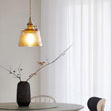 Vintage Brass Glass Cup Pendant Light with Amber Green and Clear Shades