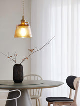 Vintage Brass Glass Cup Pendant Light with Amber Green and Clear Shades