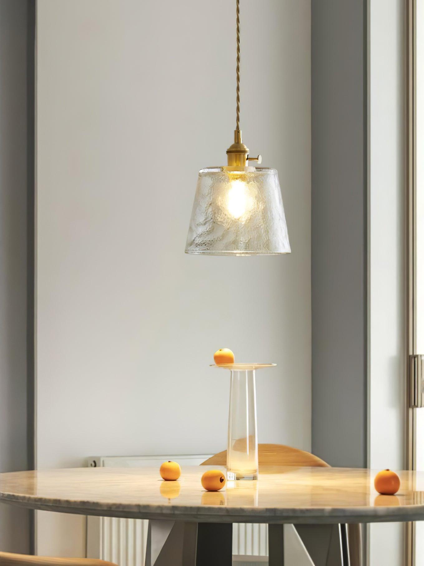 Vintage Brass Glass Cup Pendant Light with Amber Green and Clear Shades