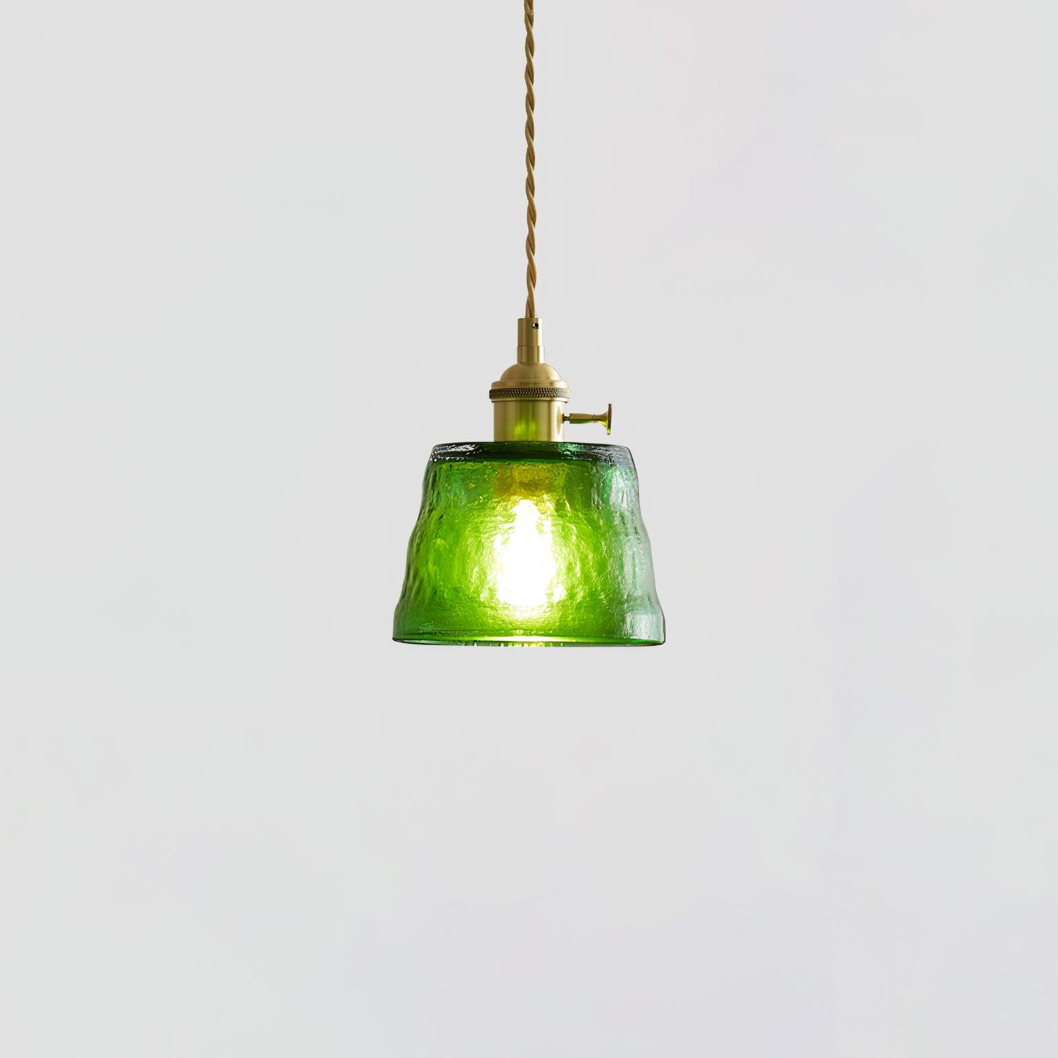 Vintage Brass Glass Cup Pendant Light with Amber Green and Clear Shades