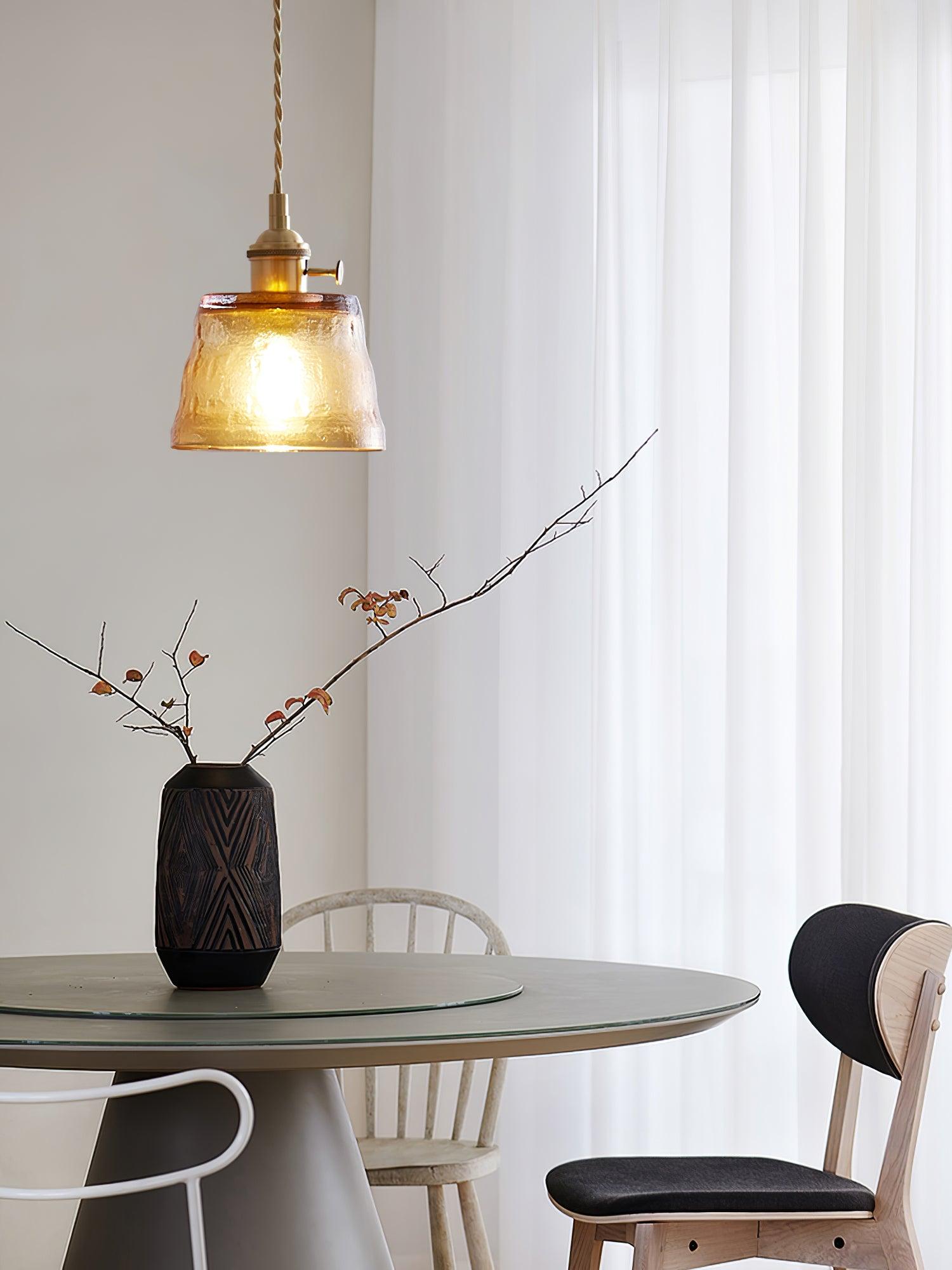 Vintage Brass Glass Cup Pendant Light with Amber Green and Clear Shades
