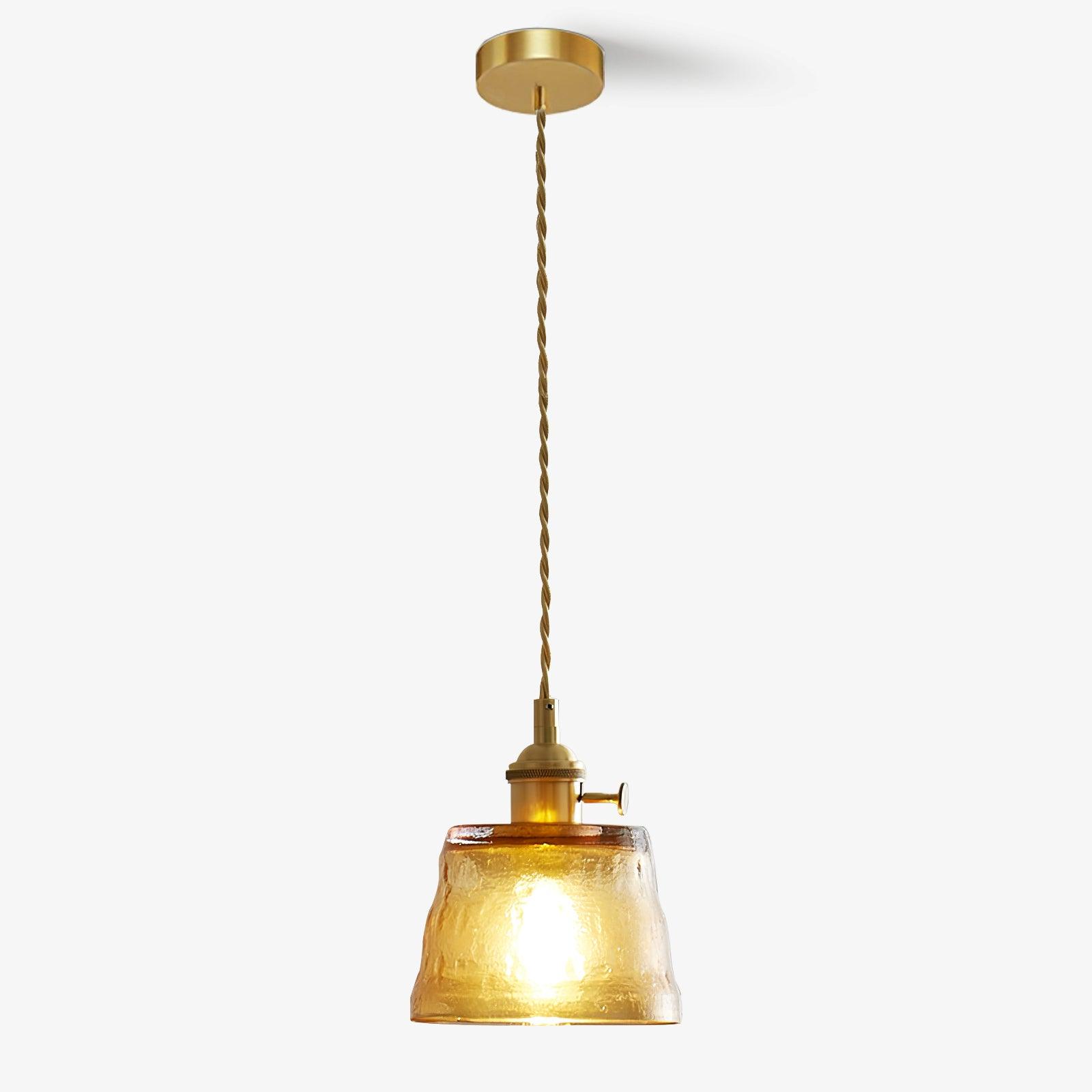 Vintage Brass Glass Cup Pendant Light with Amber Green and Clear Shades