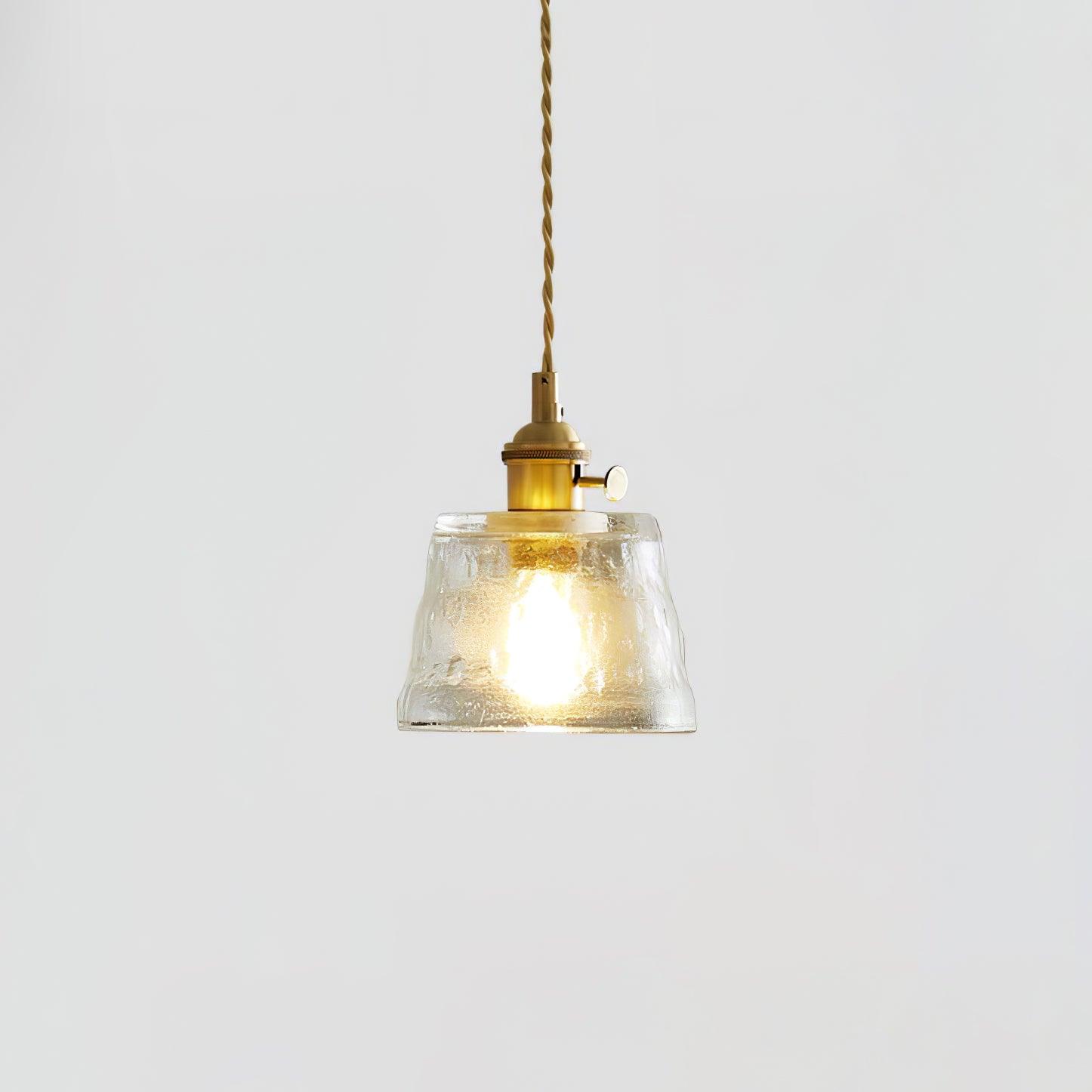 Vintage Brass Glass Cup Pendant Light with Amber Green and Clear Shades