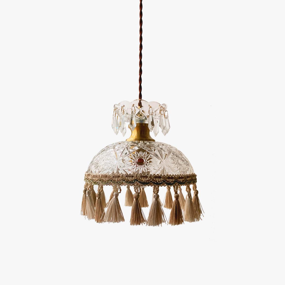 Vintage Brass Hammered Glass Bowl Tassel Pendant Light Elegant Ceiling Hanging Fixture