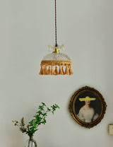 Vintage Brass Hammered Glass Bowl Tassel Pendant Light Elegant Ceiling Hanging Fixture