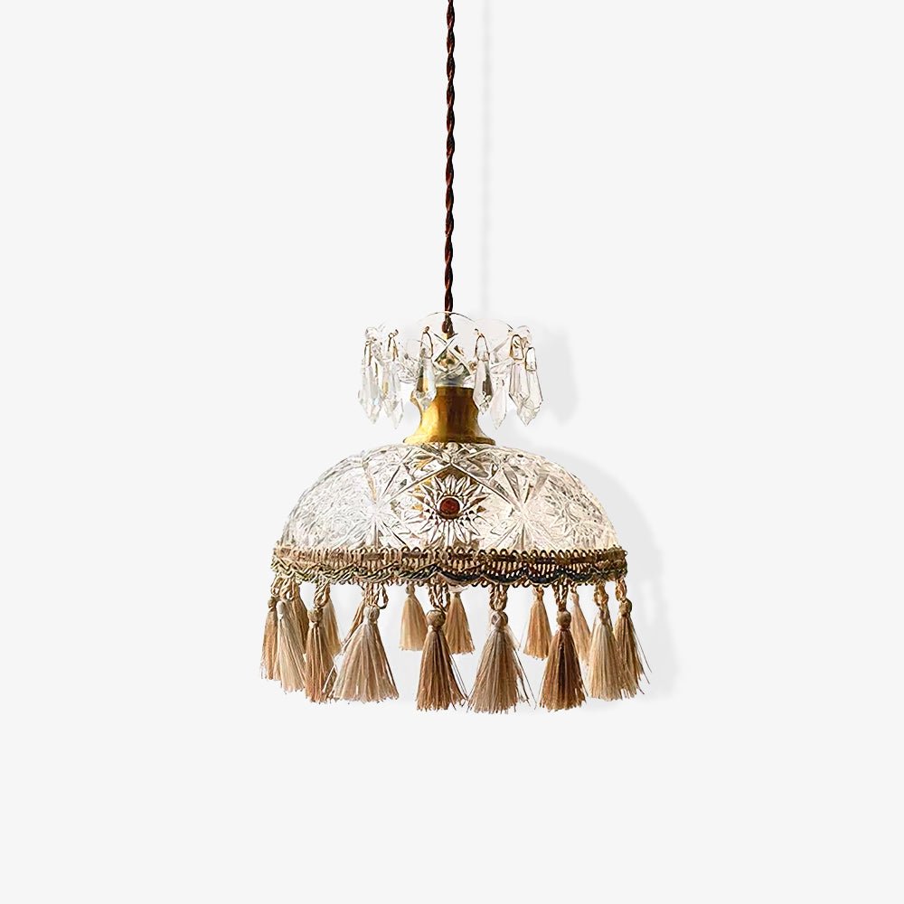 Vintage Brass Hammered Glass Bowl Tassel Pendant Light Elegant Ceiling Hanging Fixture