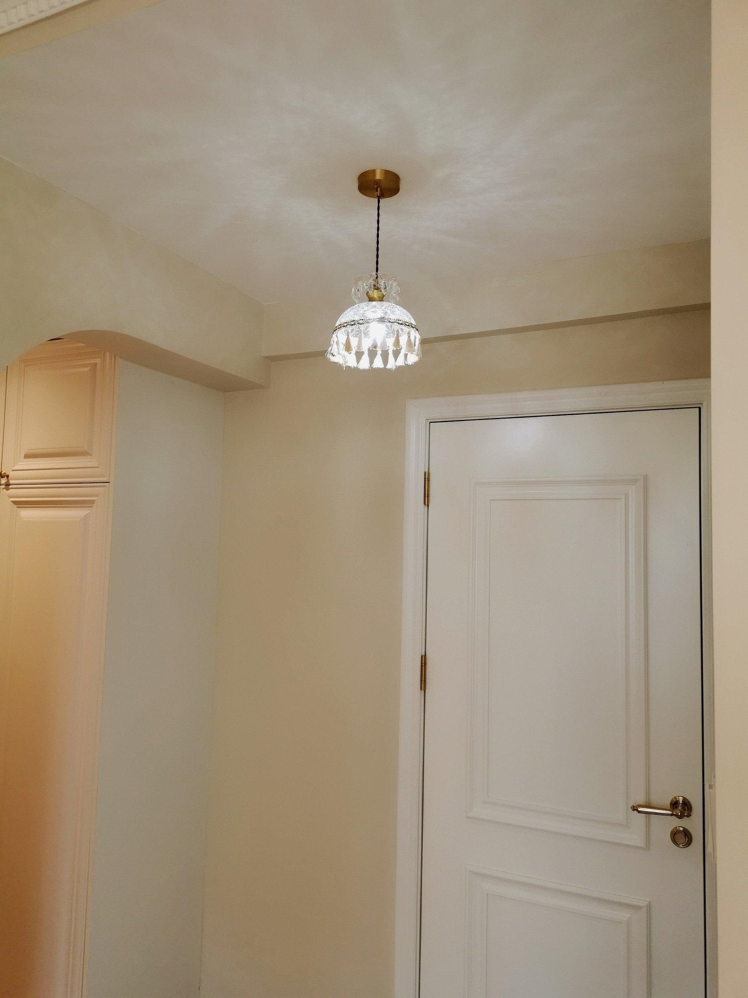 Vintage Brass Hammered Glass Bowl Tassel Pendant Light Elegant Ceiling Hanging Fixture