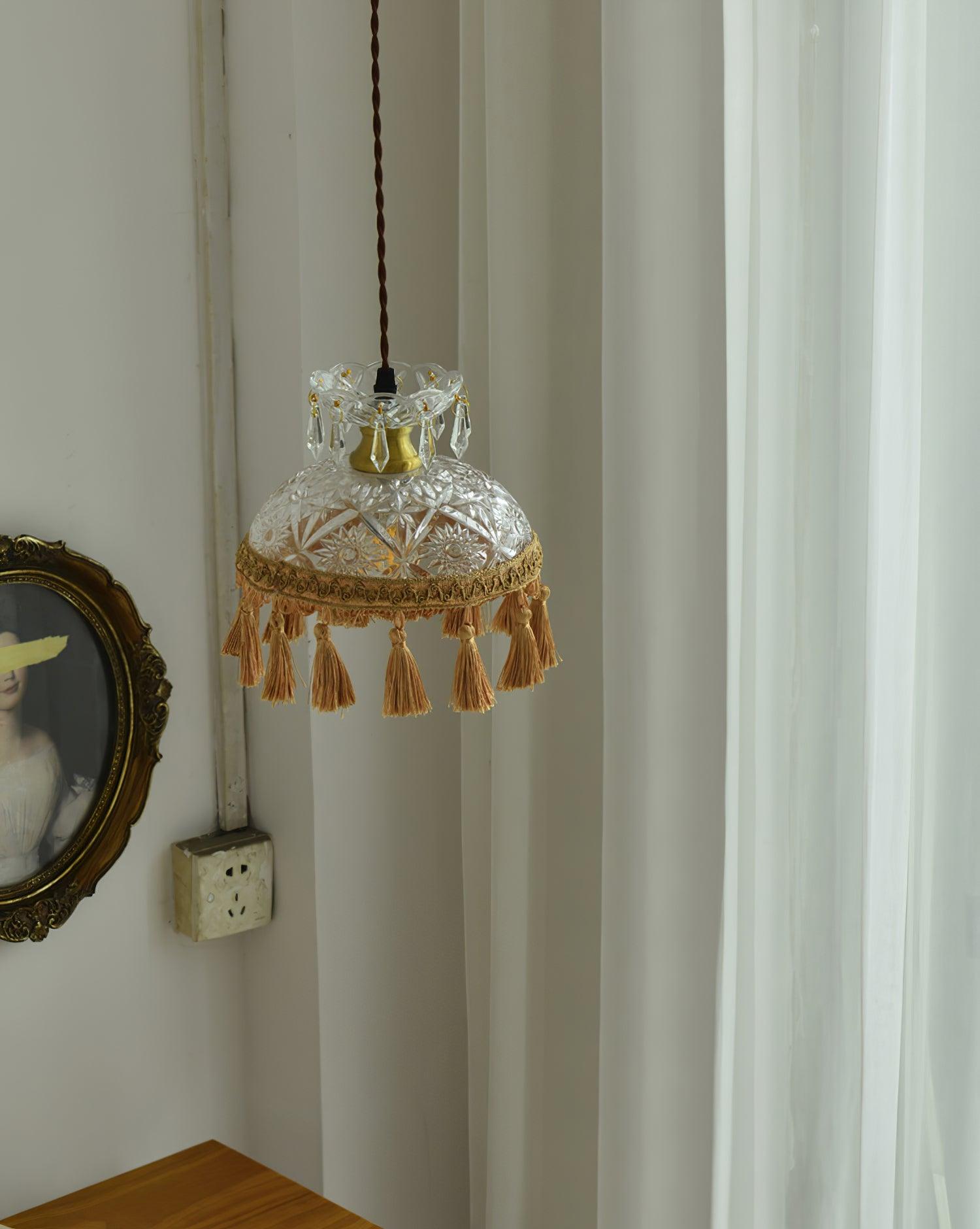 Vintage Brass Hammered Glass Bowl Tassel Pendant Light Elegant Ceiling Hanging Fixture