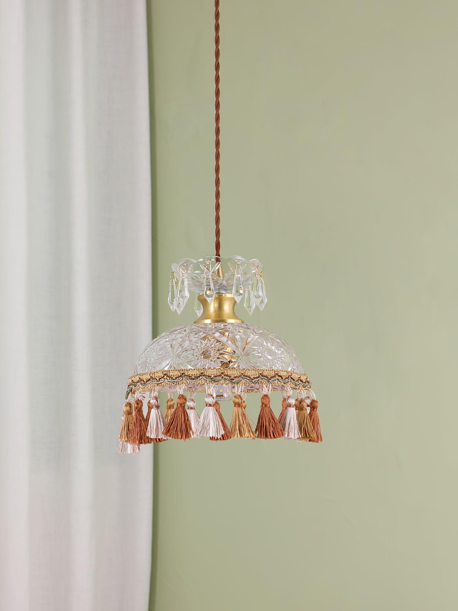 Vintage Brass Hammered Glass Bowl Tassel Pendant Light Elegant Ceiling Hanging Fixture