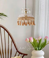 Vintage Brass Hammered Glass Bowl Tassel Pendant Light Elegant Ceiling Hanging Fixture