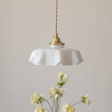 Vintage Ceramic Pleated Floral Pendant Light French Style Brass Hanging Ceiling Lamp