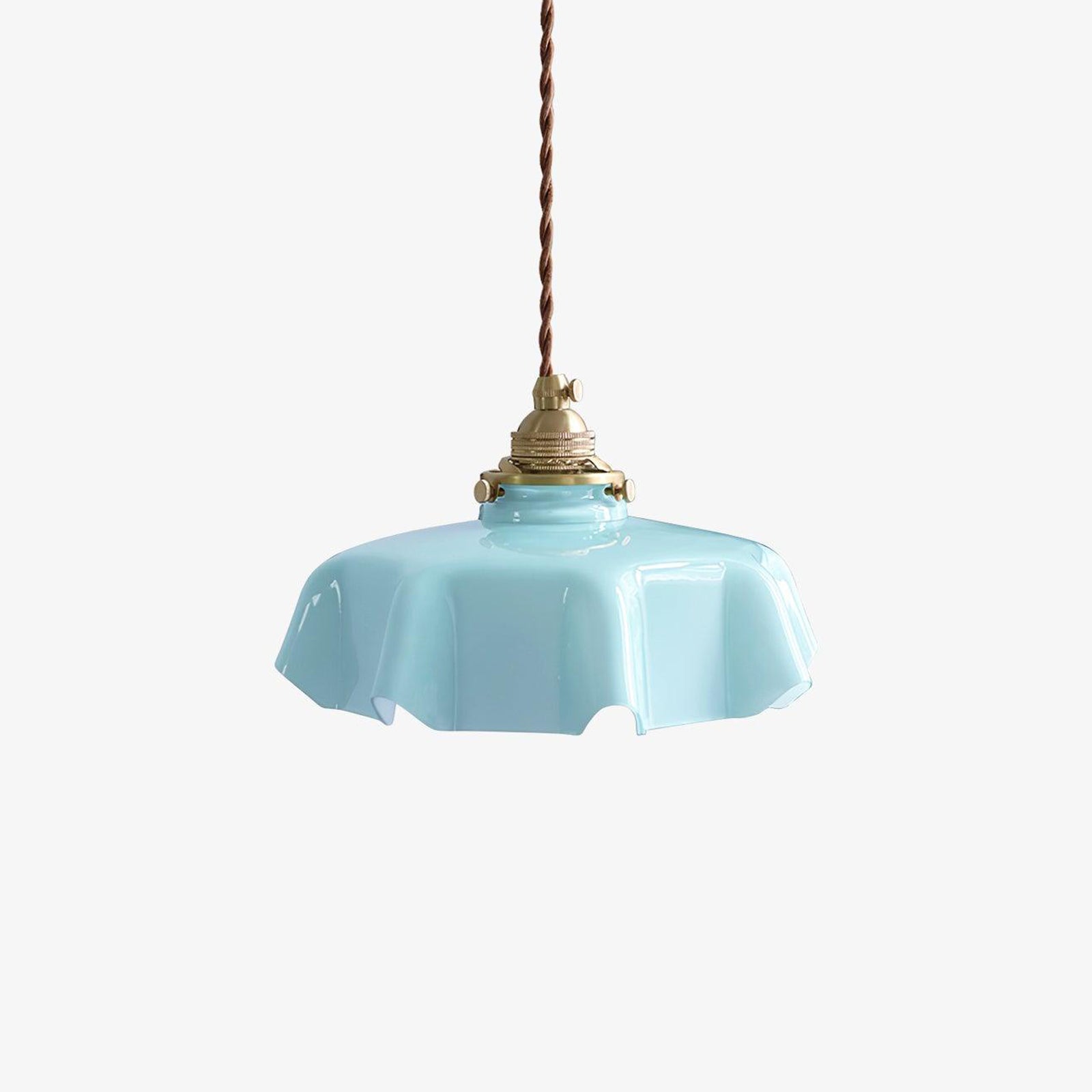 Vintage Ceramic Pleated Floral Pendant Light French Style Brass Hanging Ceiling Lamp