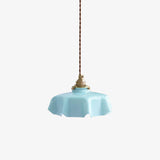 Vintage Ceramic Pleated Floral Pendant Light French Style Brass Hanging Ceiling Lamp