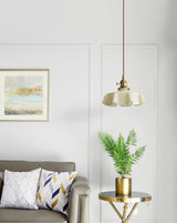 Vintage Ceramic Pleated Floral Pendant Light French Style Brass Hanging Ceiling Lamp