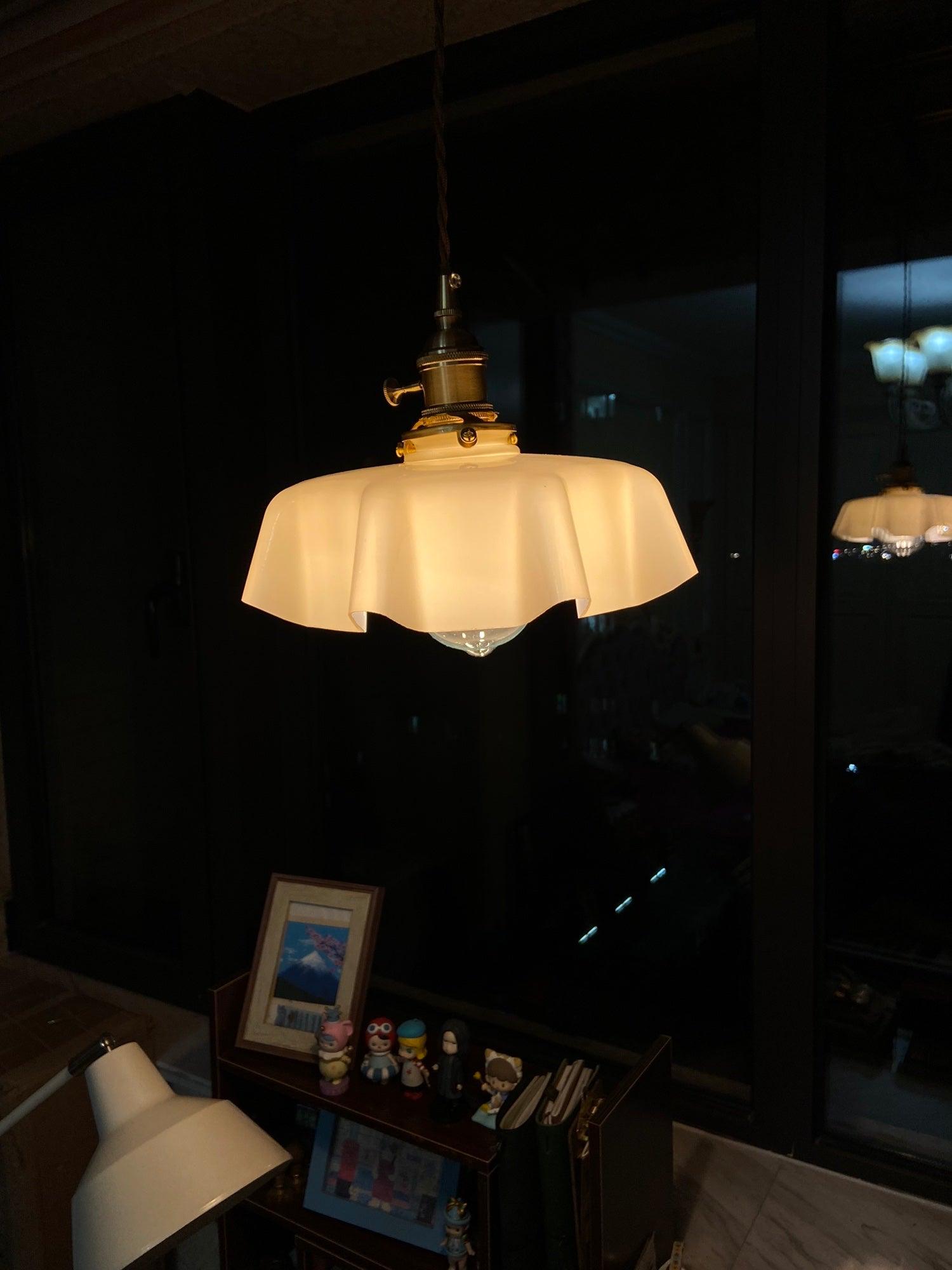 Vintage Ceramic Pleated Floral Pendant Light French Style Brass Hanging Ceiling Lamp