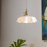 Vintage Ceramic Pleated Floral Pendant Light French Style Brass Hanging Ceiling Lamp