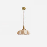Vintage Ceramic Pleated Floral Pendant Light French Style Brass Hanging Ceiling Lamp