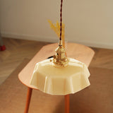 Vintage Ceramic Pleated Floral Pendant Light French Style Brass Hanging Ceiling Lamp