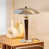 Vintage Chrome Mushroom Umbrella Table Lamp with 3 Step LED Light and Wood Accent