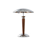 Vintage Chrome Mushroom Umbrella Table Lamp with 3 Step LED Light and Wood Accent