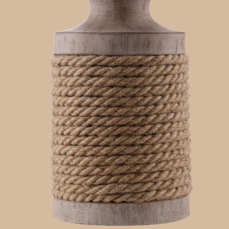 Vintage Coastal Style Stone Table Lamp with Rope Accents and Tapered Oatmeal Fabric Drum Shade