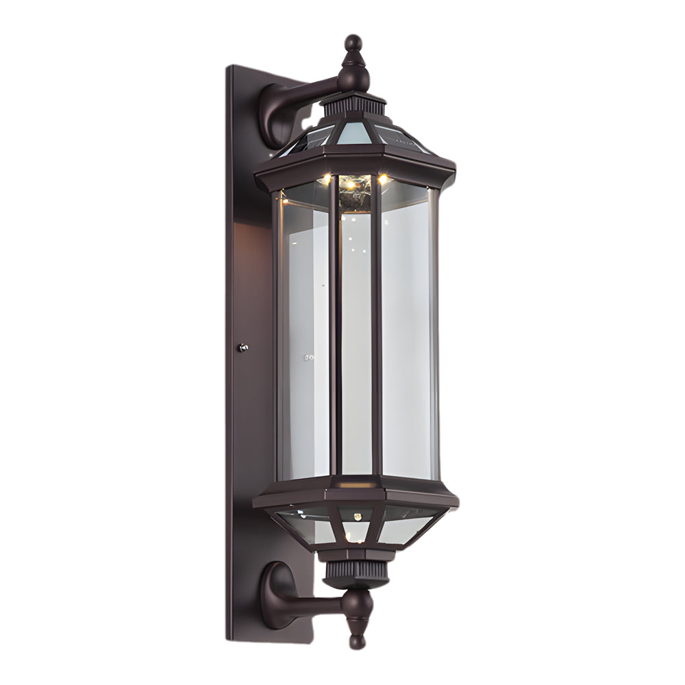 Vintage Coffee Aluminum Solar Wall Sconce with Ribbed Glass Shade for Outdoor Patio