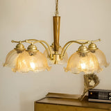 Vintage Copper Chandelier with Cracked Glass Shades Retro Pendant Light for Bedroom and Dining Room
