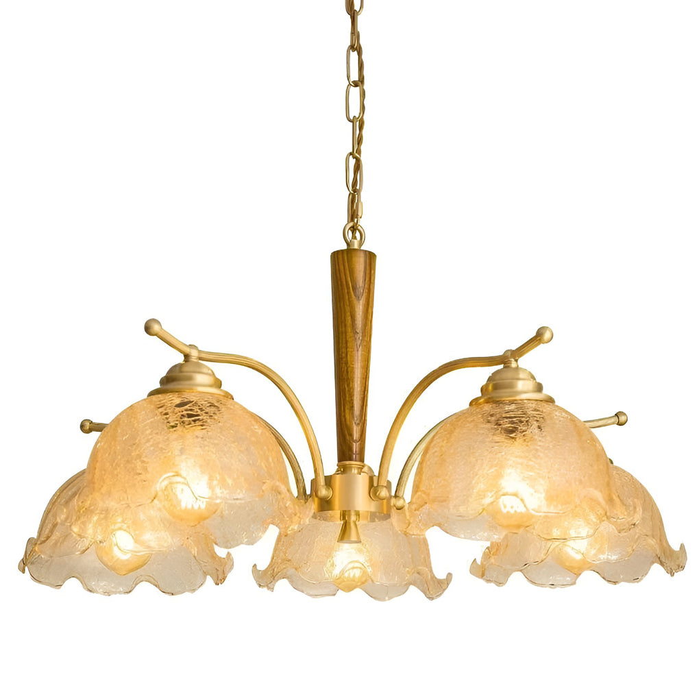 Vintage Copper Chandelier with Cracked Glass Shades Retro Pendant Light for Bedroom and Dining Room