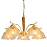 Vintage Copper Chandelier with Cracked Glass Shades Retro Pendant Light for Bedroom and Dining Room
