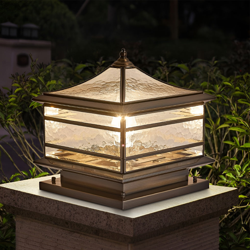 Vintage Copper Outdoor Post Light Waterproof Glass Pillar Lamp for Garden Gate and Fence