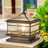 Vintage Copper Outdoor Post Light Waterproof Glass Pillar Lamp for Garden Gate and Fence