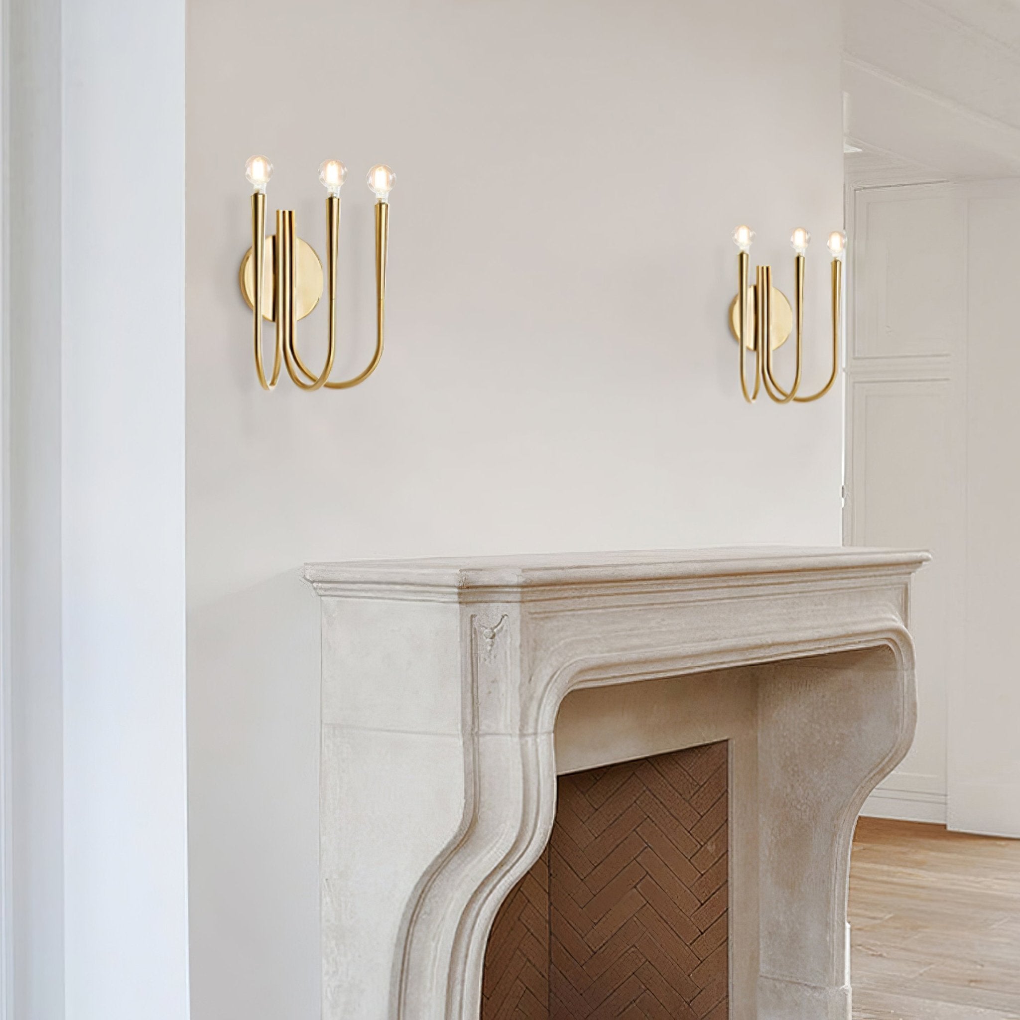 Vintage Curved Swoop Arm Wall Sconce with Clear Glass Globe Shade and Metal Finish
