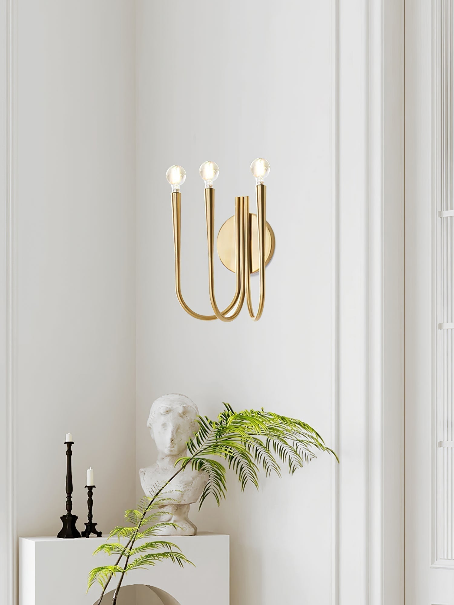 Vintage Curved Swoop Arm Wall Sconce with Clear Glass Globe Shade and Metal Finish