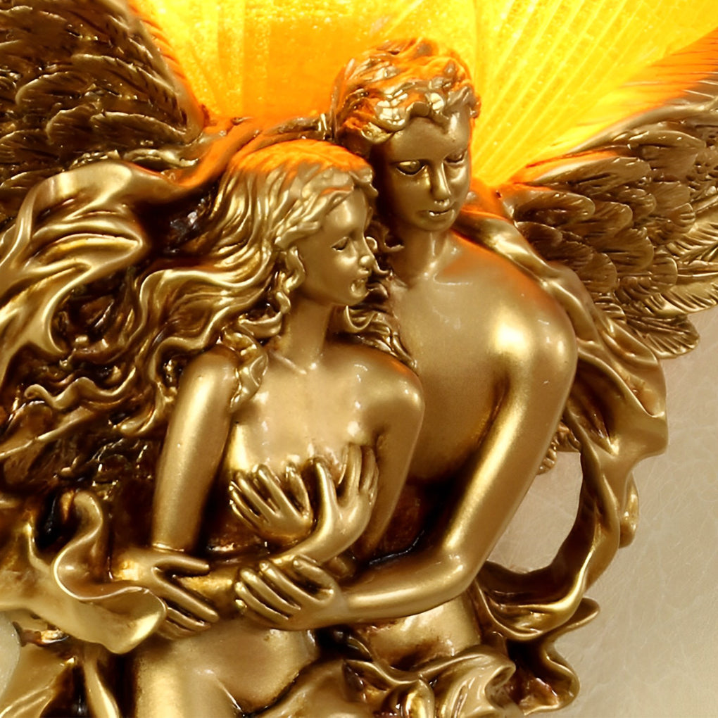 Vintage European Style 3D Angel Wall Sconce Resin Sculpture Light with Glass Shade