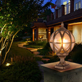 Vintage European Style Waterproof Outdoor Fence Post Cap Light with Round Glass Globe E27
