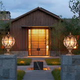 Vintage European Style Waterproof Outdoor Fence Post Cap Light with Round Glass Globe E27