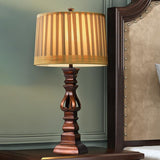 Vintage Farmhouse Resin Tower Table Lamp with Striped Linen Drum Shade
