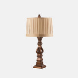 Vintage Farmhouse Resin Tower Table Lamp with Striped Linen Drum Shade