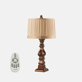 Vintage Farmhouse Resin Tower Table Lamp with Striped Linen Drum Shade