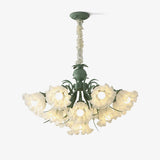 Vintage Floral Lily of the Valley Chandelier Green Metal Petal Pendant Lamp