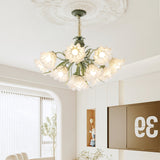 Vintage Floral Lily of the Valley Chandelier Green Metal Petal Pendant Lamp